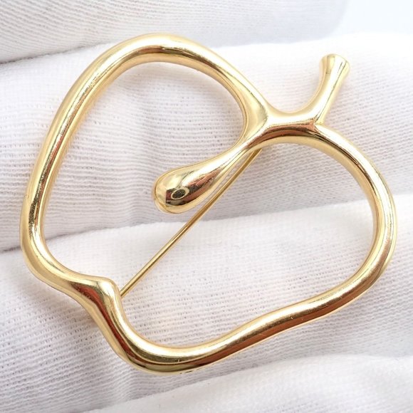 Authentic! Vintage Tiffany & Co Peretti 18k Yellow Gold Large Apple Pin Brooch - Picture 7 of 11
